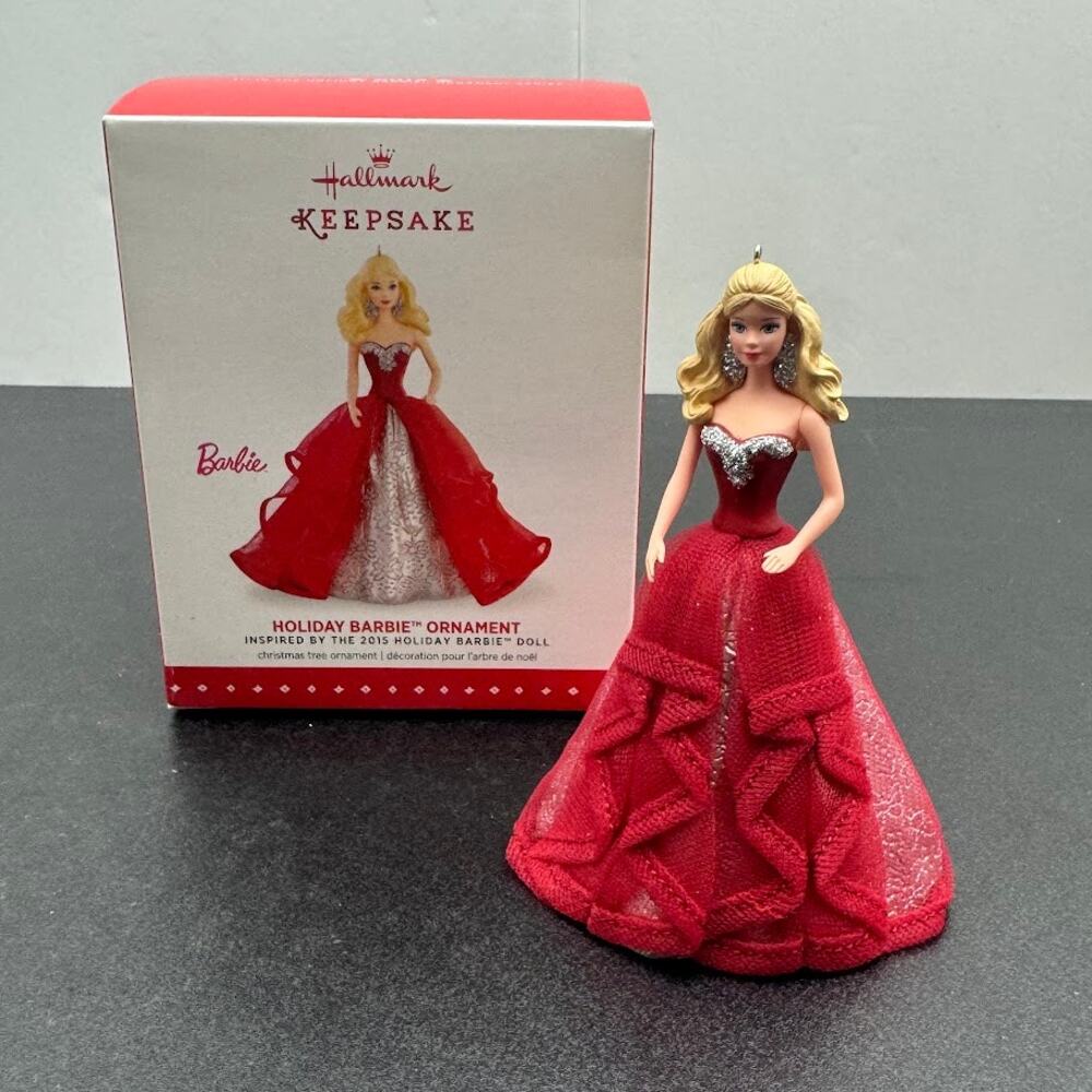 Hallmark Keepsake Holiday Barbie Ornament 2015 1st in Series Crimson Silver Gown